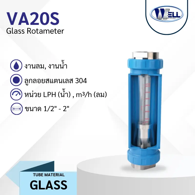 Rotameter รุ่น VA20S งานน้ำ ลม หลอดแก้ว พร้อมเคสอลูมิเนียม
